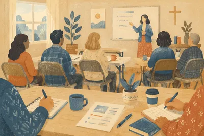 Church Volunteer Training in Bright Classroom