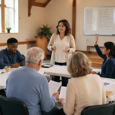 Church Volunteer Training in Bright Classroom
