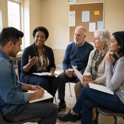 Volunteer Discussion Group in Bright Classroom