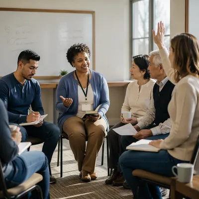 Small Group Discussion in Bright Classroom