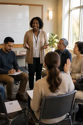 Volunteer Discussion in Bright Classroom Circle
