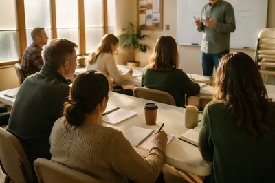 Church Volunteer Training in Bright Classroom