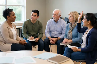 Small Group Discussion in Bright Classroom