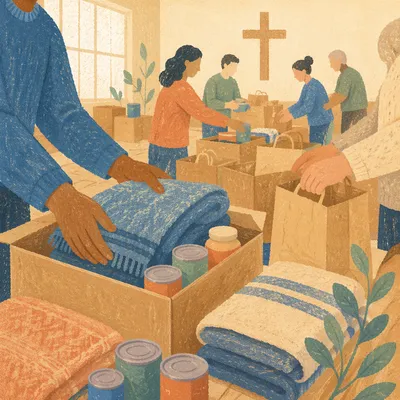 Church Volunteers Packing Relief Supplies