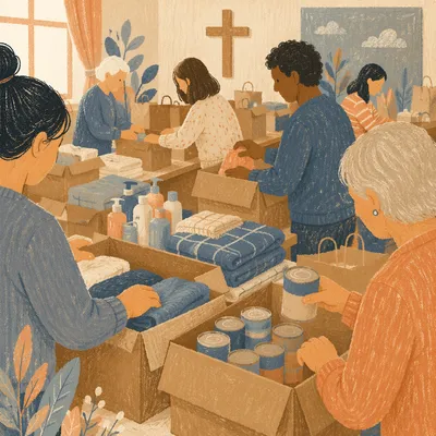 Church Volunteers Packing Emergency Supplies