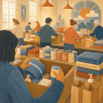 Church Volunteers Packing Relief Supplies Together