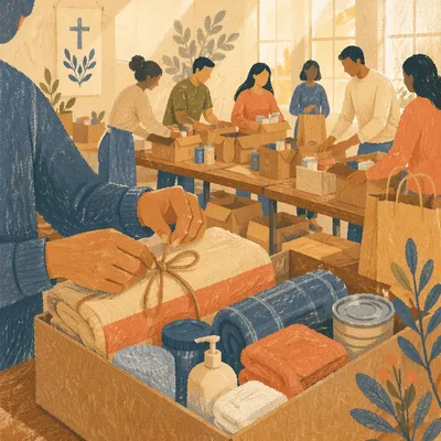 Church Volunteers Packing Care Supplies