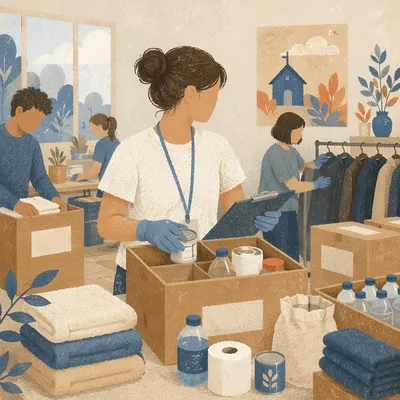 Church Volunteers Packing Relief Supplies