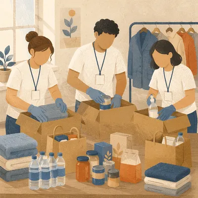 Church Volunteers Packing Donation Supplies