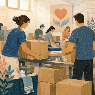 Church Volunteers Packing Community Supplies