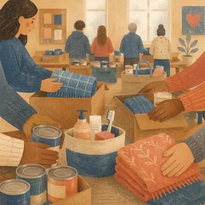 Church Volunteers Packing Relief Supplies