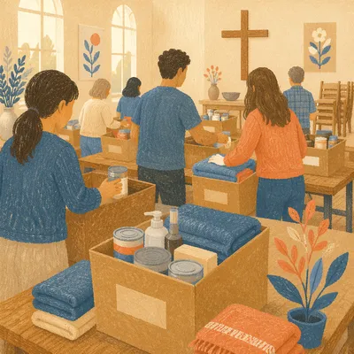 Church Volunteers Packing Relief Supplies