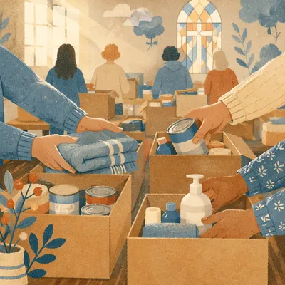 Church Volunteers Packing Care Supplies