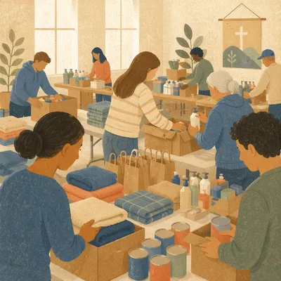 Church Volunteers Packing Relief Supplies Together