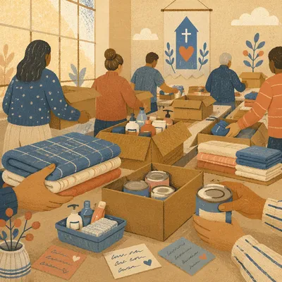 Church Volunteers Packing Emergency Supplies Together