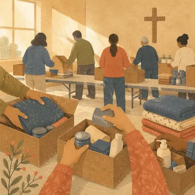 Church Volunteers Packing Relief Supplies