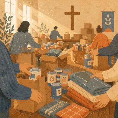 Church Volunteers Packing Outreach Supplies