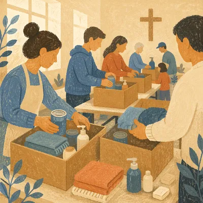 Church Volunteers Packing Relief Supplies
