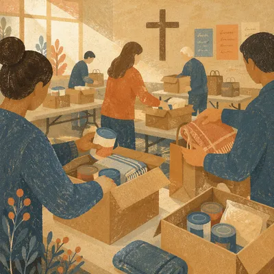 Church Volunteers Packing Relief Supplies
