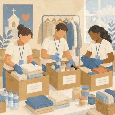 Church Volunteers Packing Relief Supplies