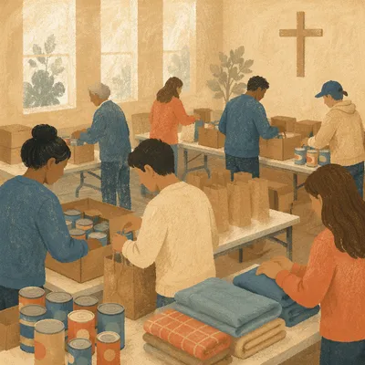 Church Volunteers Packing Relief Supplies Together