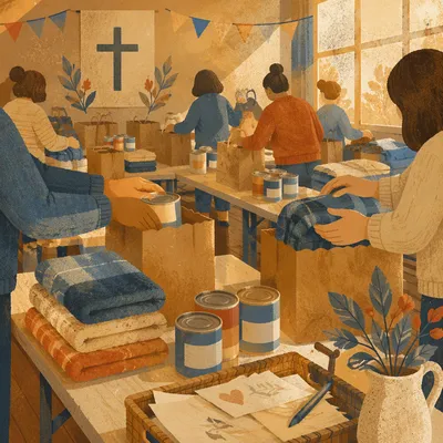 Church Volunteers Packing Relief Supplies Together