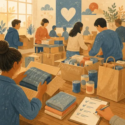 Church Volunteers Packing Relief Supplies Together