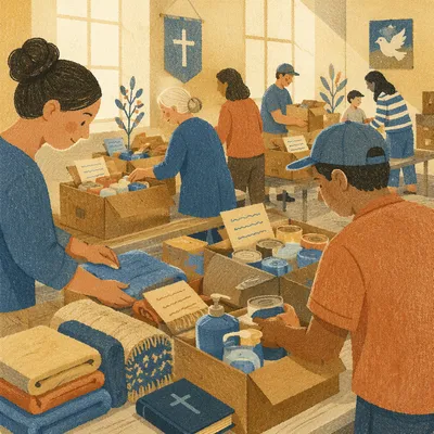 Church Volunteers Packing Relief Supplies