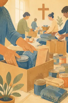 Church Volunteers Packing Relief Supplies