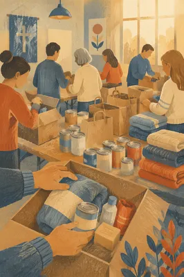 Church Volunteers Packing Relief Supplies
