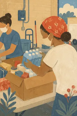 Church Volunteers Packing Emergency Relief Supplies