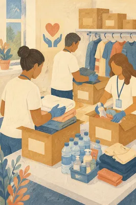 Church Volunteers Packing Relief Supplies