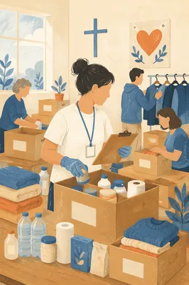 Church Volunteers Packing Relief Supplies