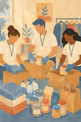 Church Volunteers Packing Donation Supplies