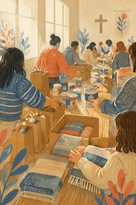 Church Volunteers Packing Relief Supplies Together