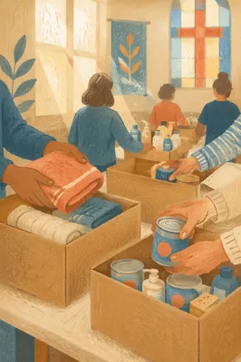 Church Volunteers Packing Care Supplies