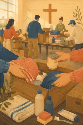 Church Volunteers Packing Relief Supplies