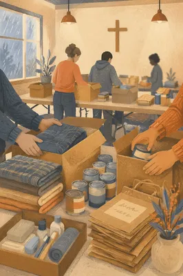 Church Volunteers Packing Relief Supplies