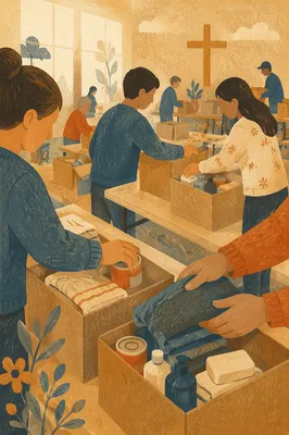 Church Volunteers Packing Relief Supplies