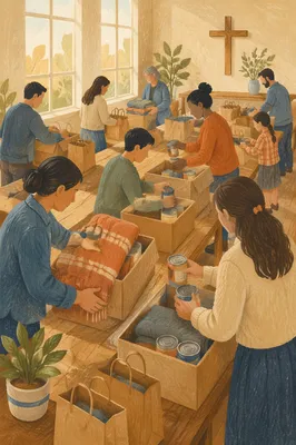 Church Volunteers Packing Relief Supplies