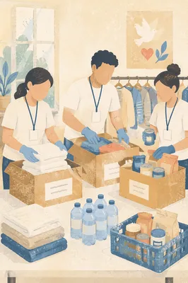 Church Volunteers Packing Relief Supplies Together