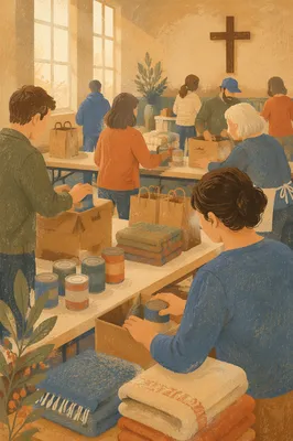 Church Volunteers Packing Relief Supplies Together