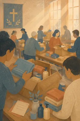 Church Volunteers Packing Relief Supplies Together