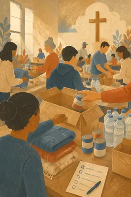 Church Volunteers Packing Emergency Supplies