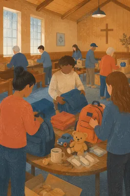 Church Volunteers Packing Donated Supplies