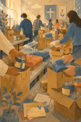 Church Volunteers Packing Relief Supplies Together