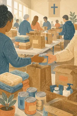 Church Volunteers Packing Relief Supplies