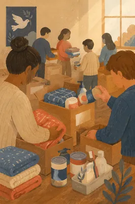 Church Volunteers Packing Relief Supplies