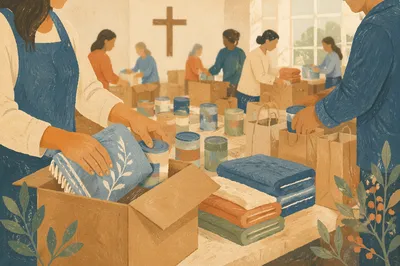 Church Volunteers Packing Relief Supplies