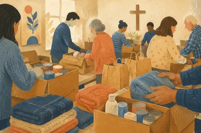 Church Volunteers Packing Emergency Supplies Together